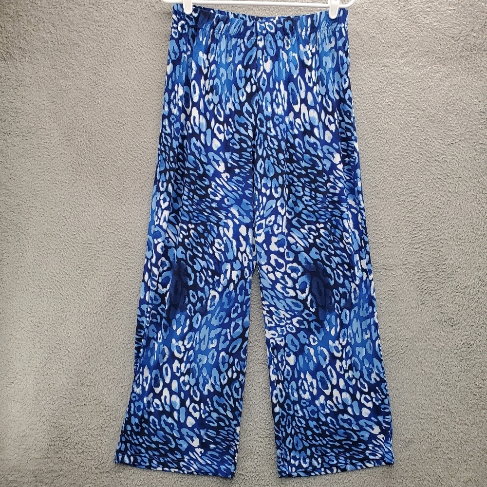 Denim 24/7 Pull On Pants Wide Leg Size 12 Blue Printed